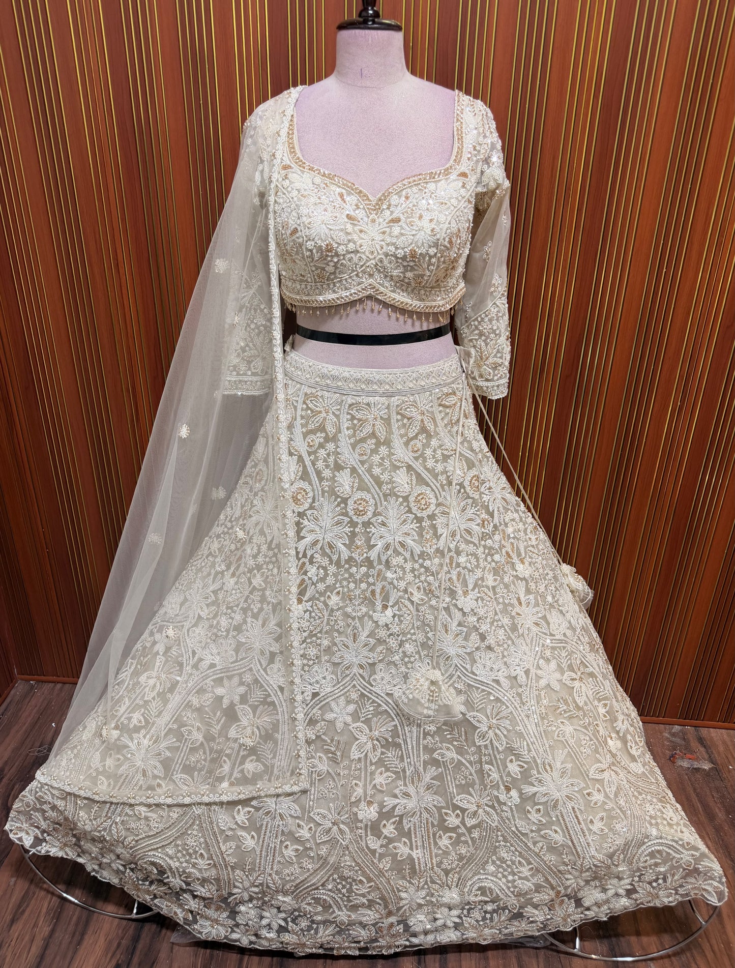 White peach crop top Lehenga