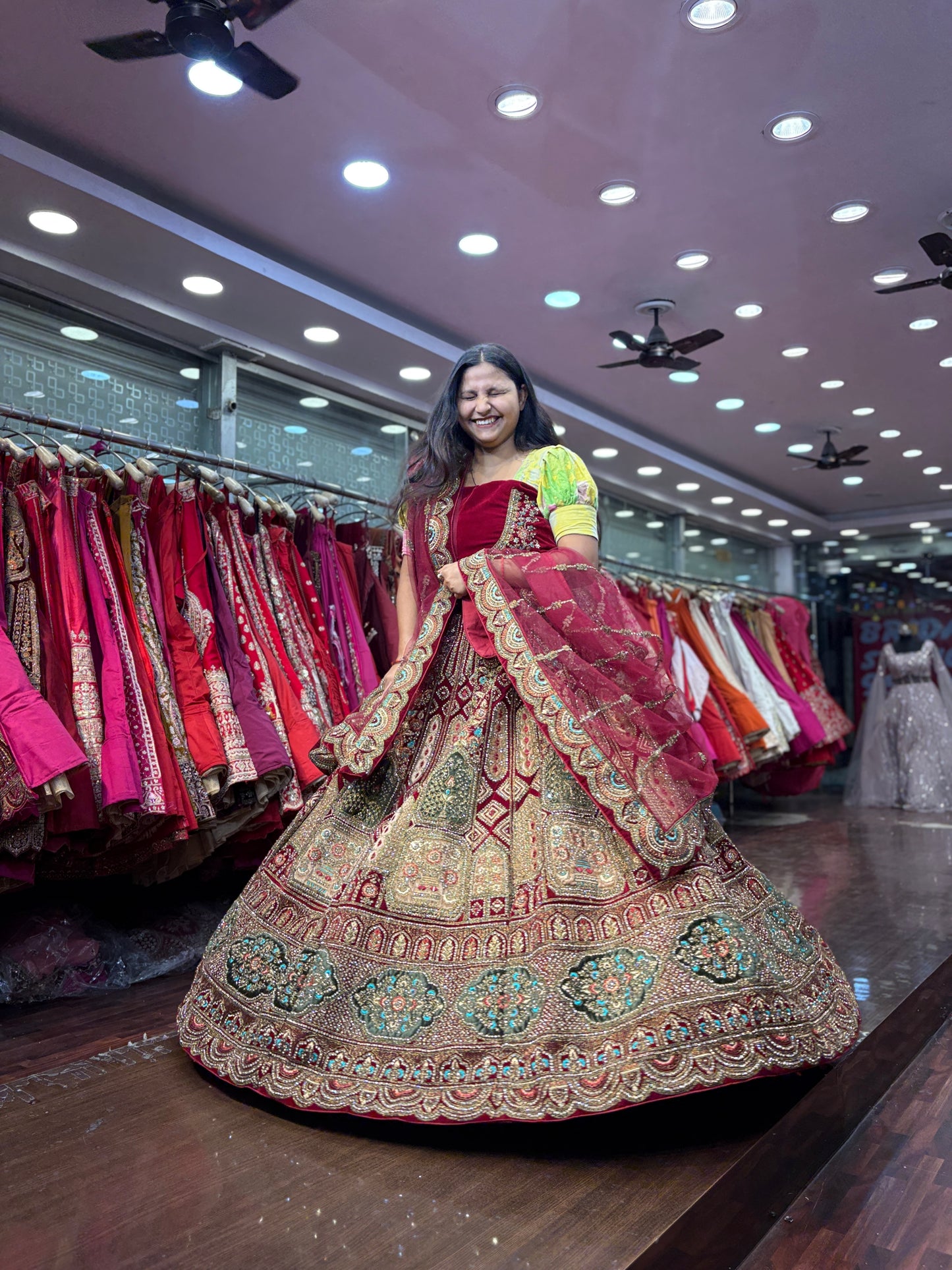 Attractive maroon bridal Lehenga happy customer