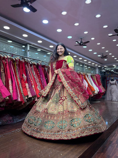 Attractive maroon bridal Lehenga happy customer
