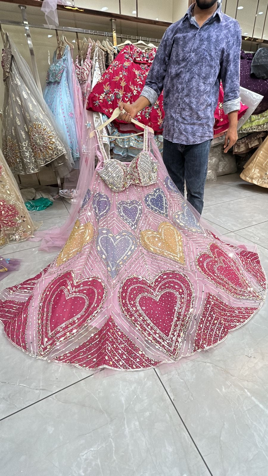 Pink Designer Crop Top Lehenga