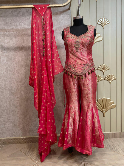 Pink Long Sharara Suit Dress Material