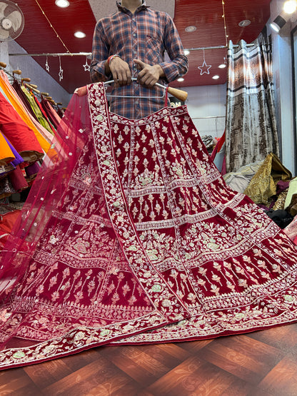 Something different maroon pure handwork zardozi dabka lehenga