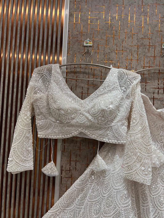 White On White monotone Crop Top Lehenga