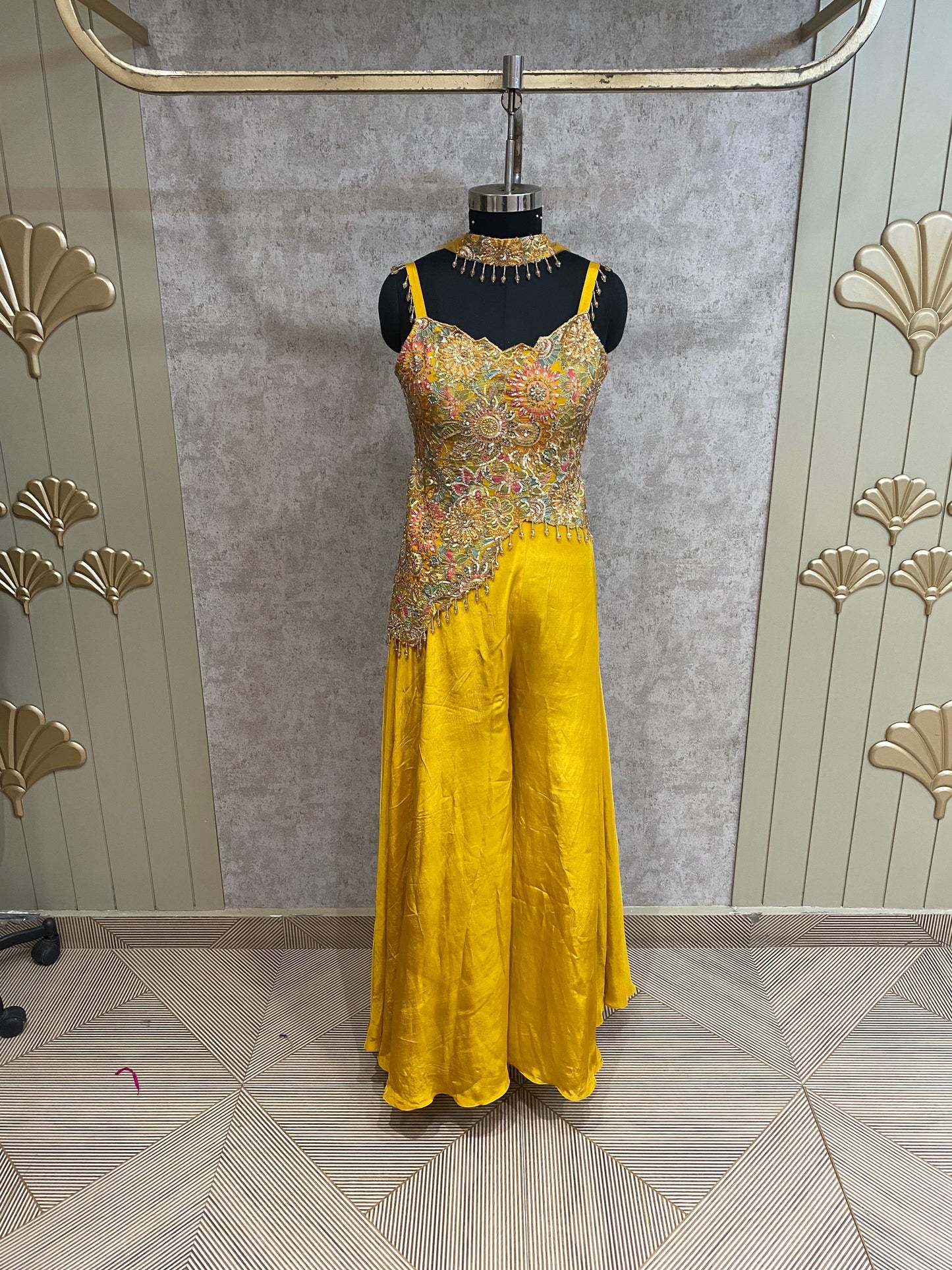 Yellow Long Sharara Suit Dress Material