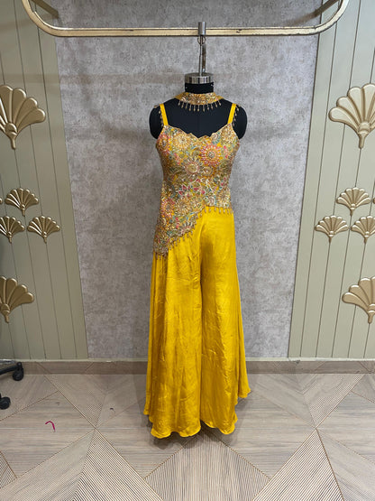 Yellow Long Sharara Suit Dress Material