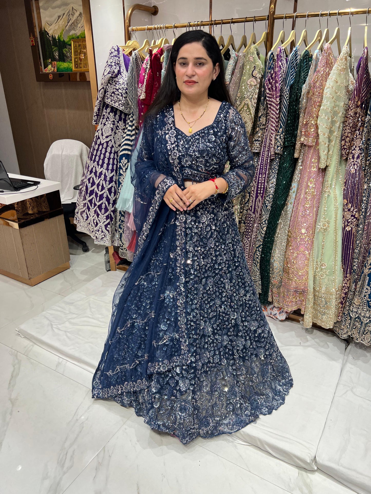 Blue Crop top Lehenga