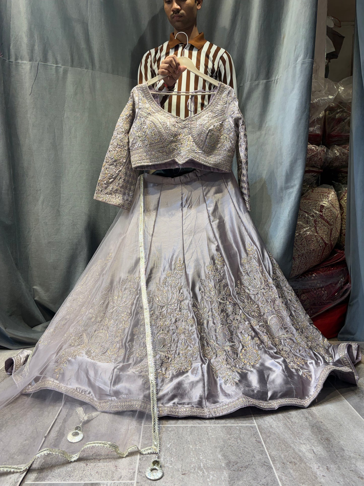 Charming grey Crop Top Lehenga