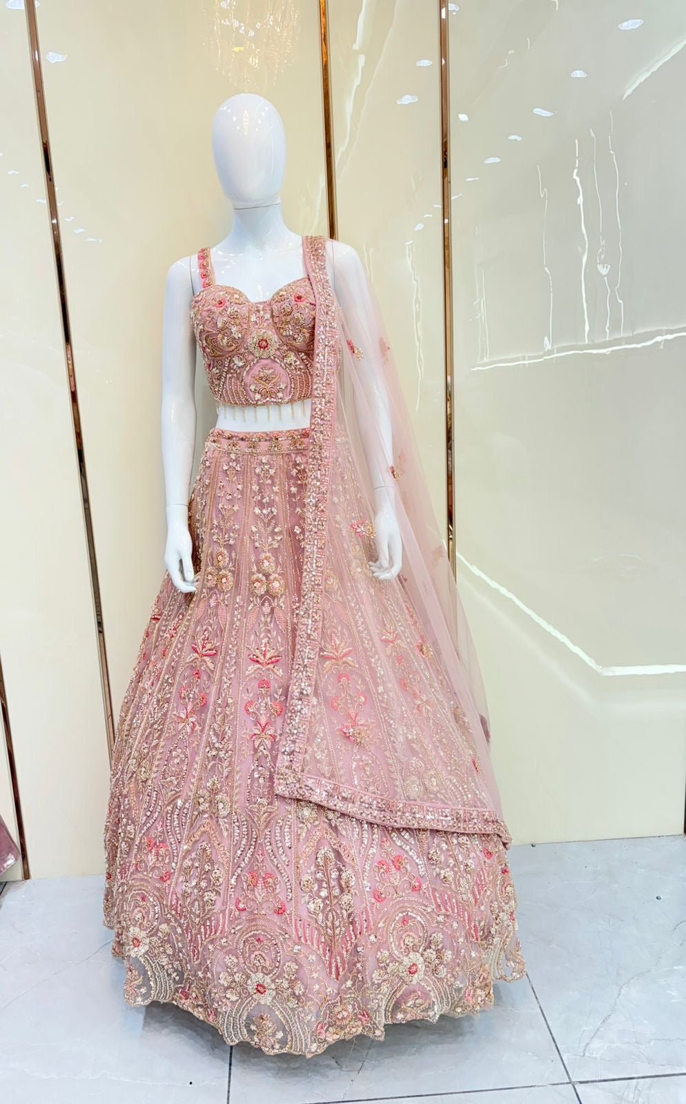 Pink crop top Lehenga
