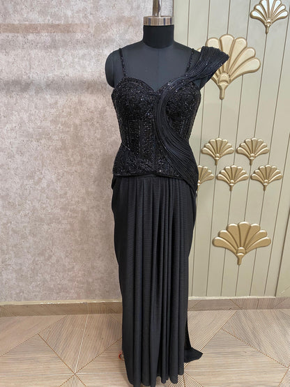 Black Designer Ready To Wear Drape Saree