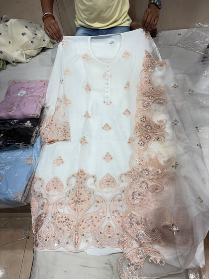 Lavishing white unstitched salwar suit dress material(free size)