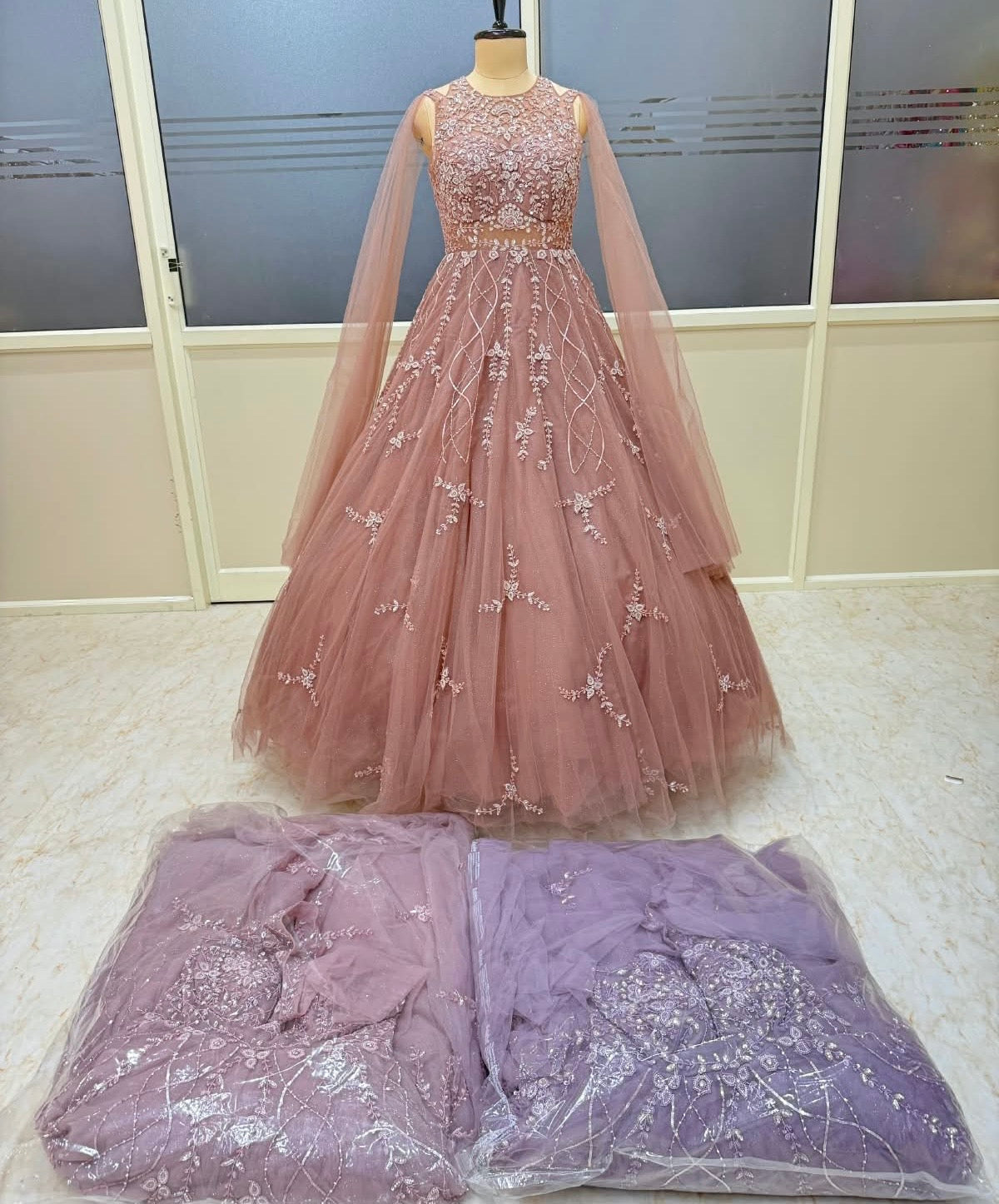 Peach lavender pink gown