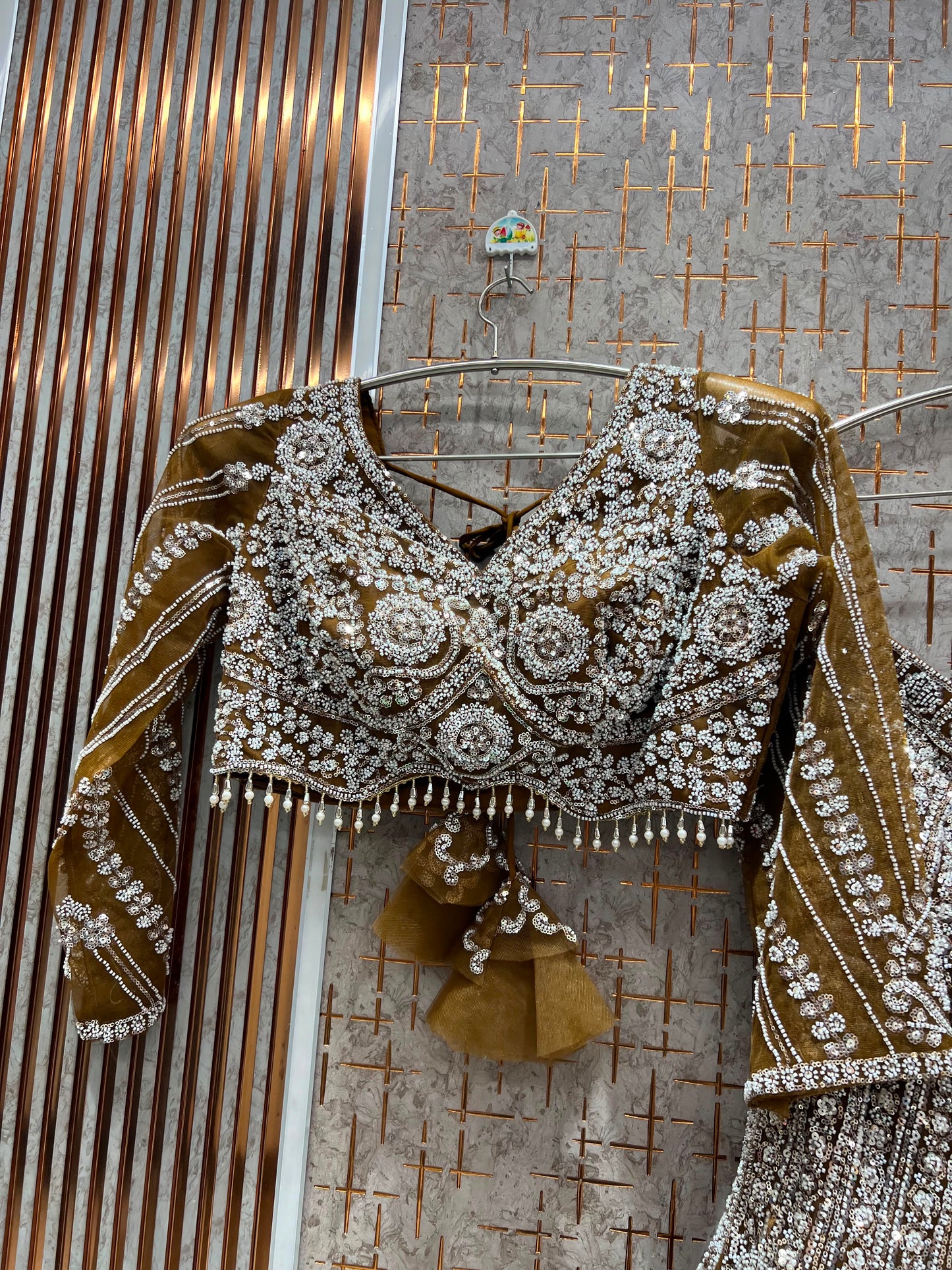 Golden Fish Cut Crop Top Lehenga