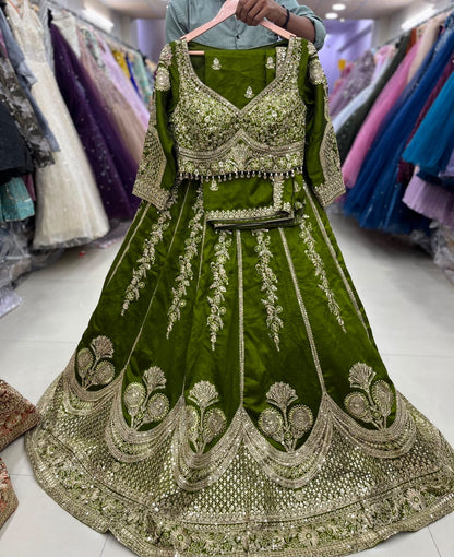 Purple green orange white crop top Lehenga