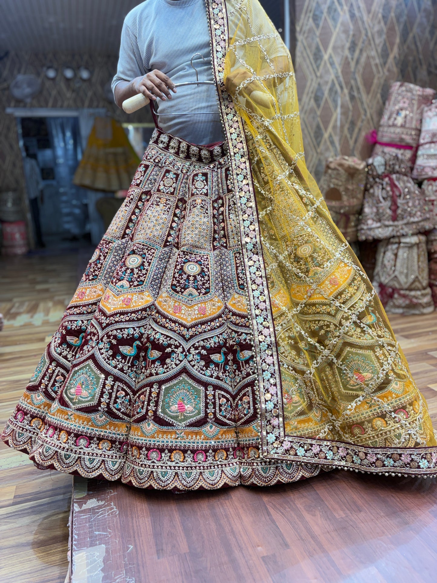 Good looking maroon ball bridal Lehenga