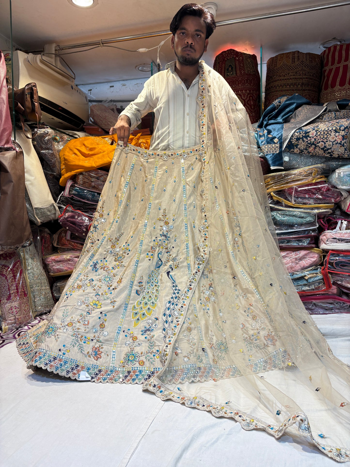 Fabulous golden peacock Lehenga