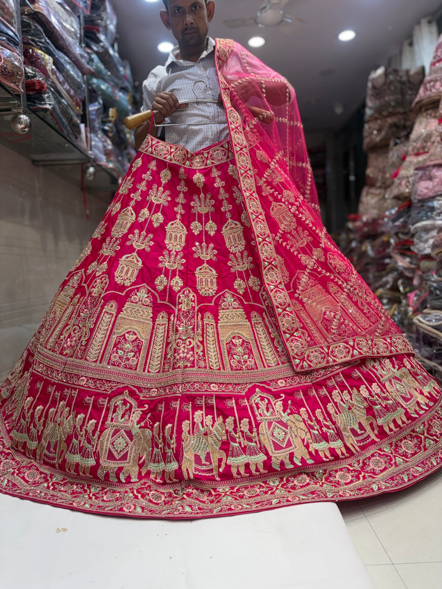 Embellished Rani pink Doli barat Bridal Lehenga