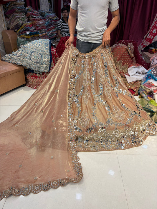 Golden peach Mirror handwork Work Lehenga