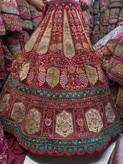 Lavishing red peacock maroon Bridal Lehenga