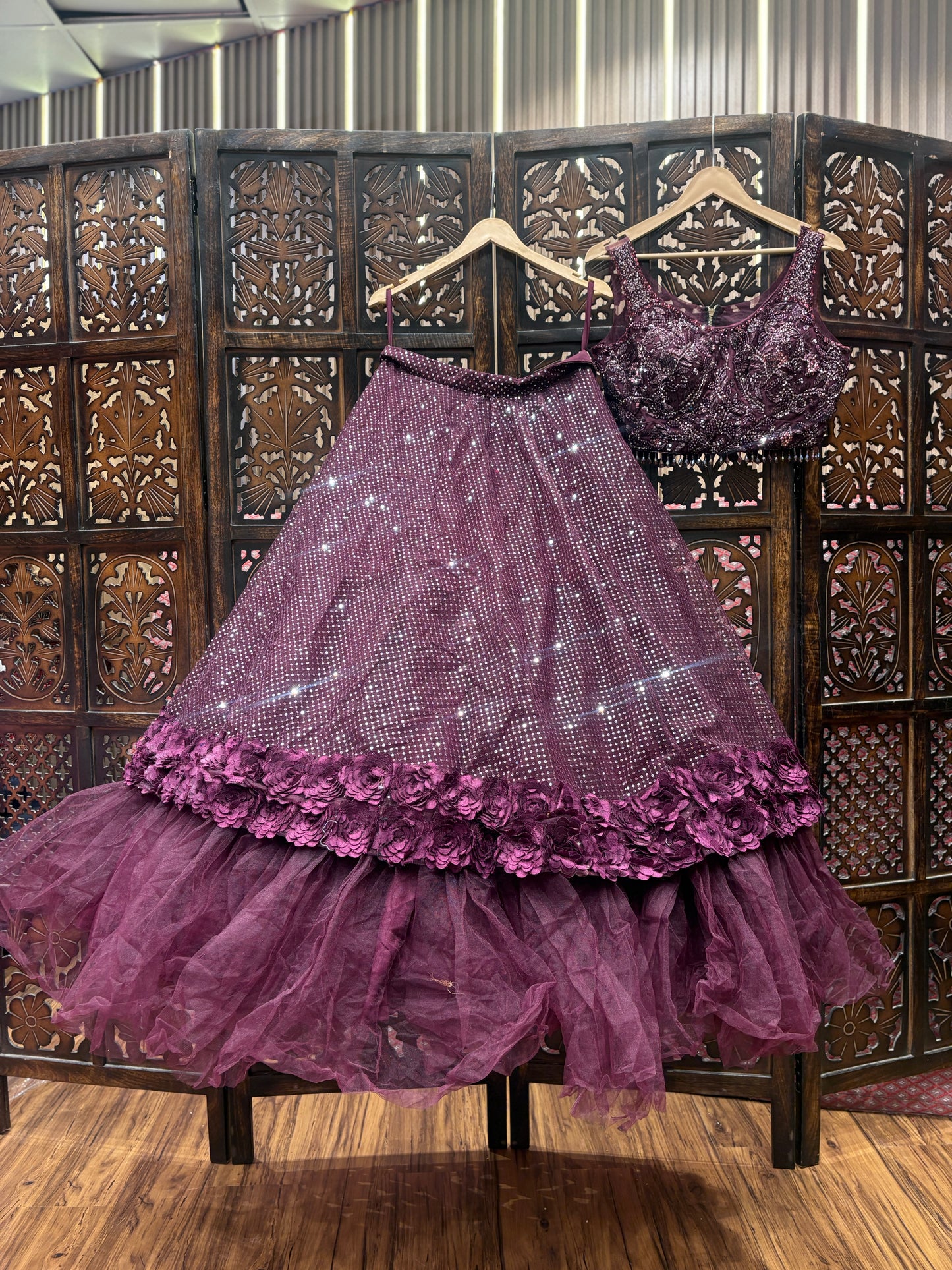 Eye catching Wine purple violet crop top Lehenga
