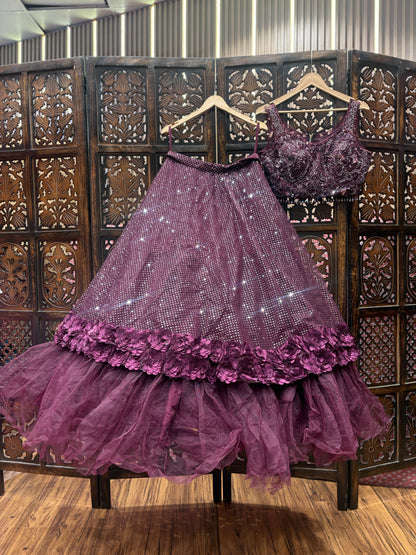 Eye catching Wine purple violet crop top Lehenga