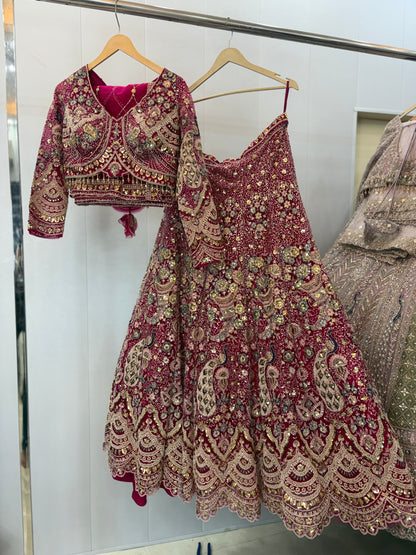 Stunning Rani pink peacock crop top Lehenga