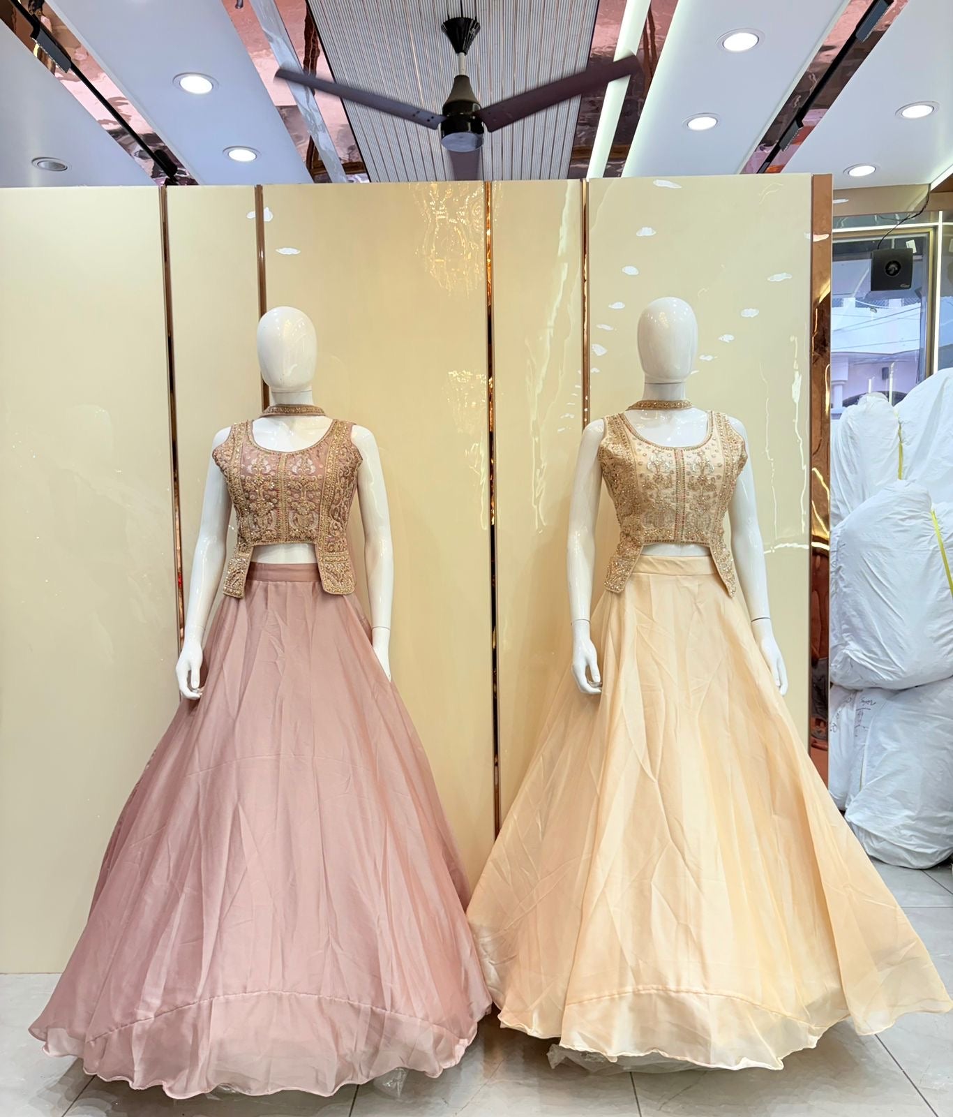 Pink golden Crop top Lehenga