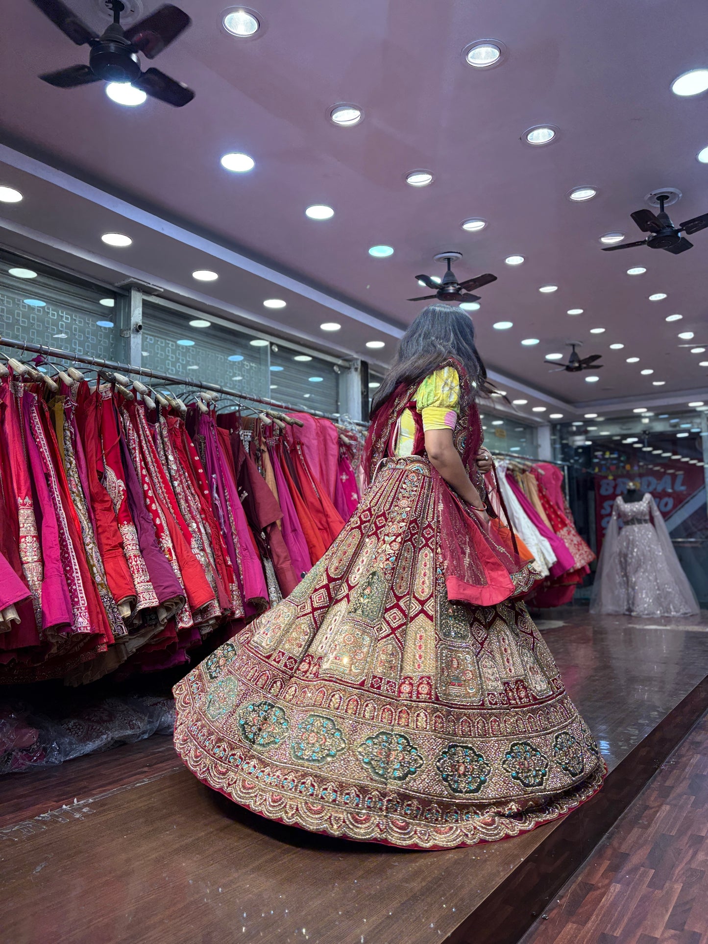 Attractive maroon bridal Lehenga happy customer