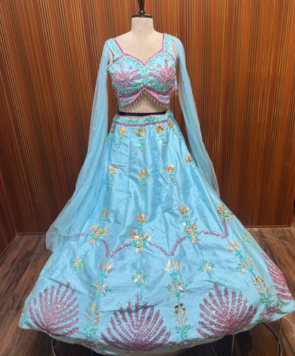 Blue pink crop top Lehenga