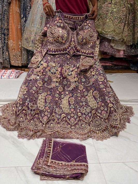 Purple Peacock Crop Top Lehenga