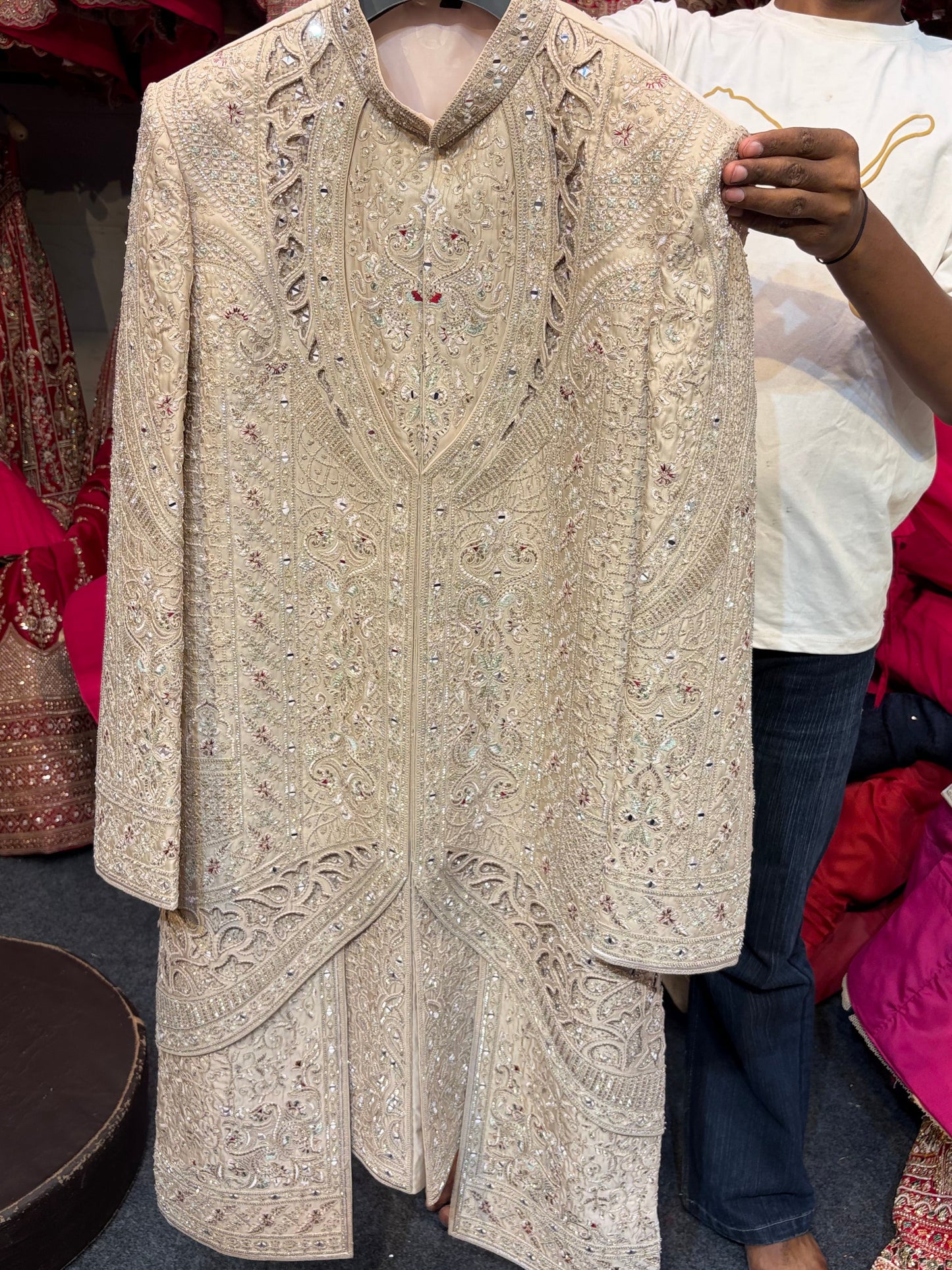 Royal Cream Golden Colour Sherwani