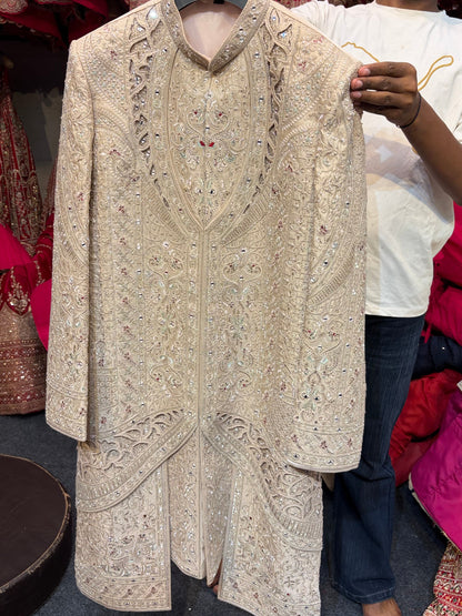 Royal Cream Golden Colour Sherwani
