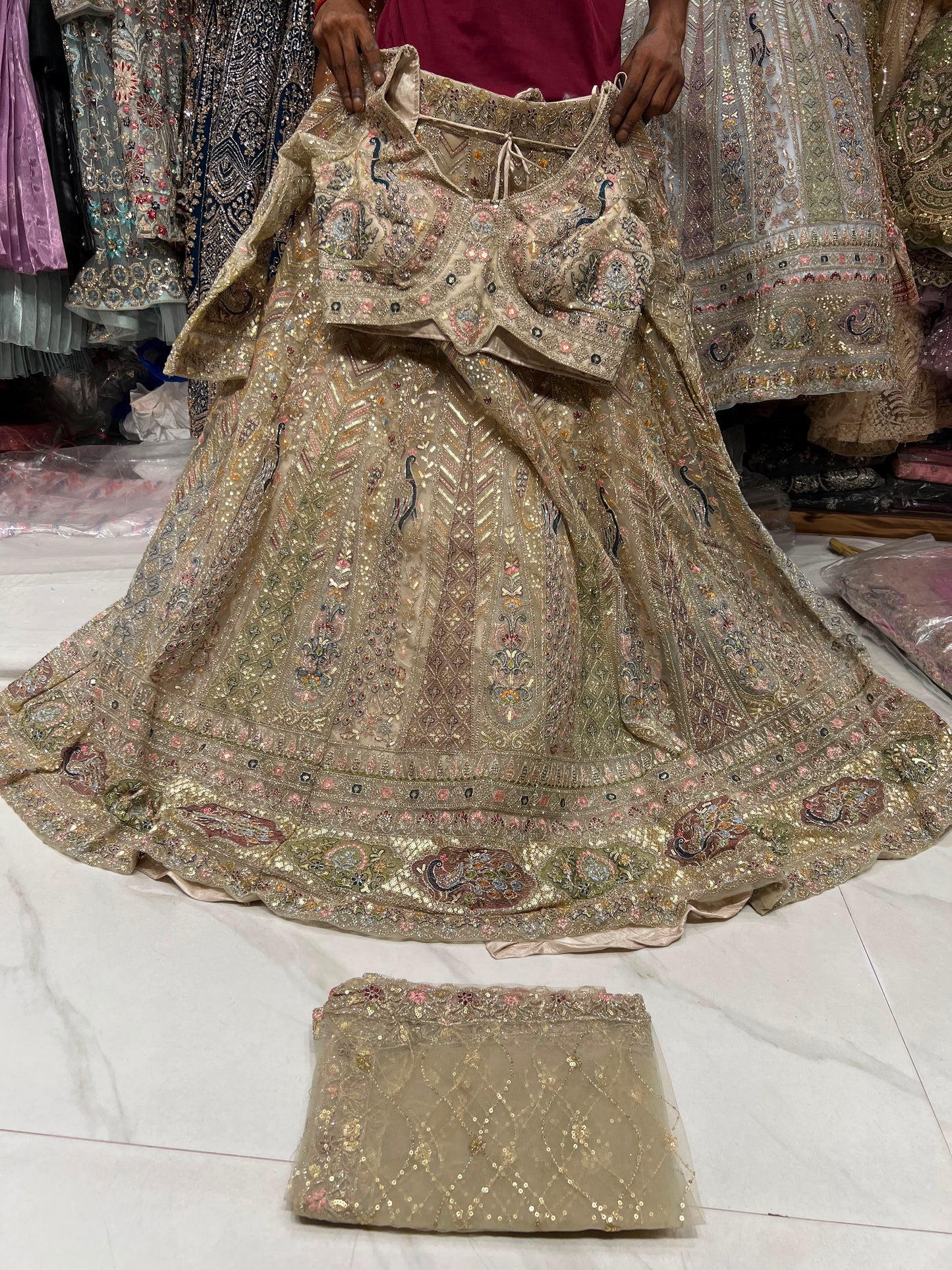 Blue Peacock Crop Top Lehenga