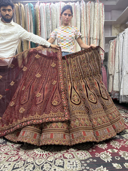 Elegant maroon ball bridal Lehenga