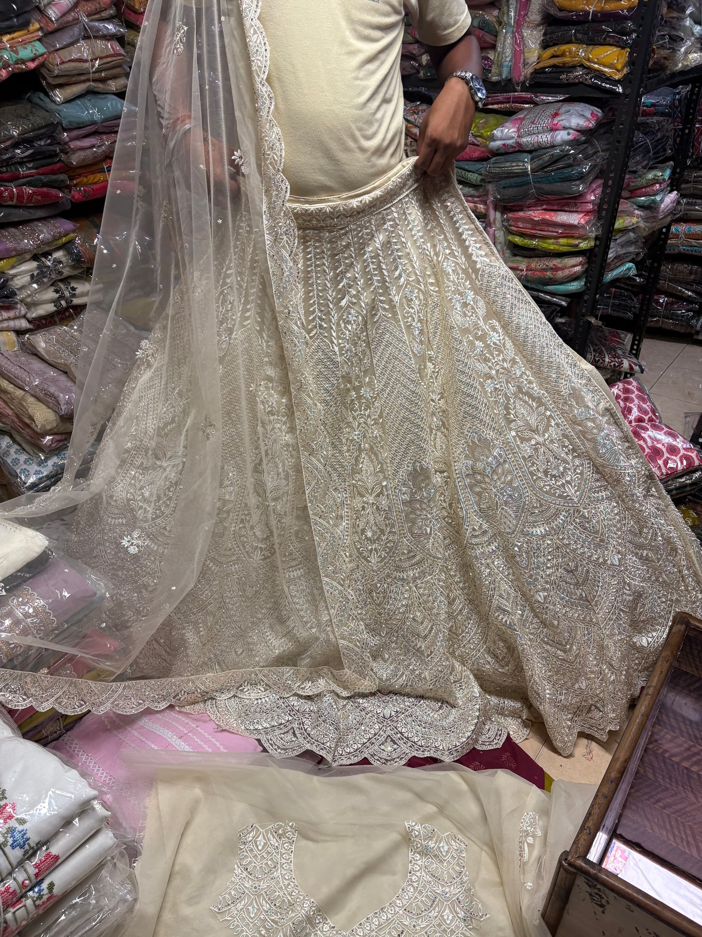 Attractive golden grey crop top Lehenga