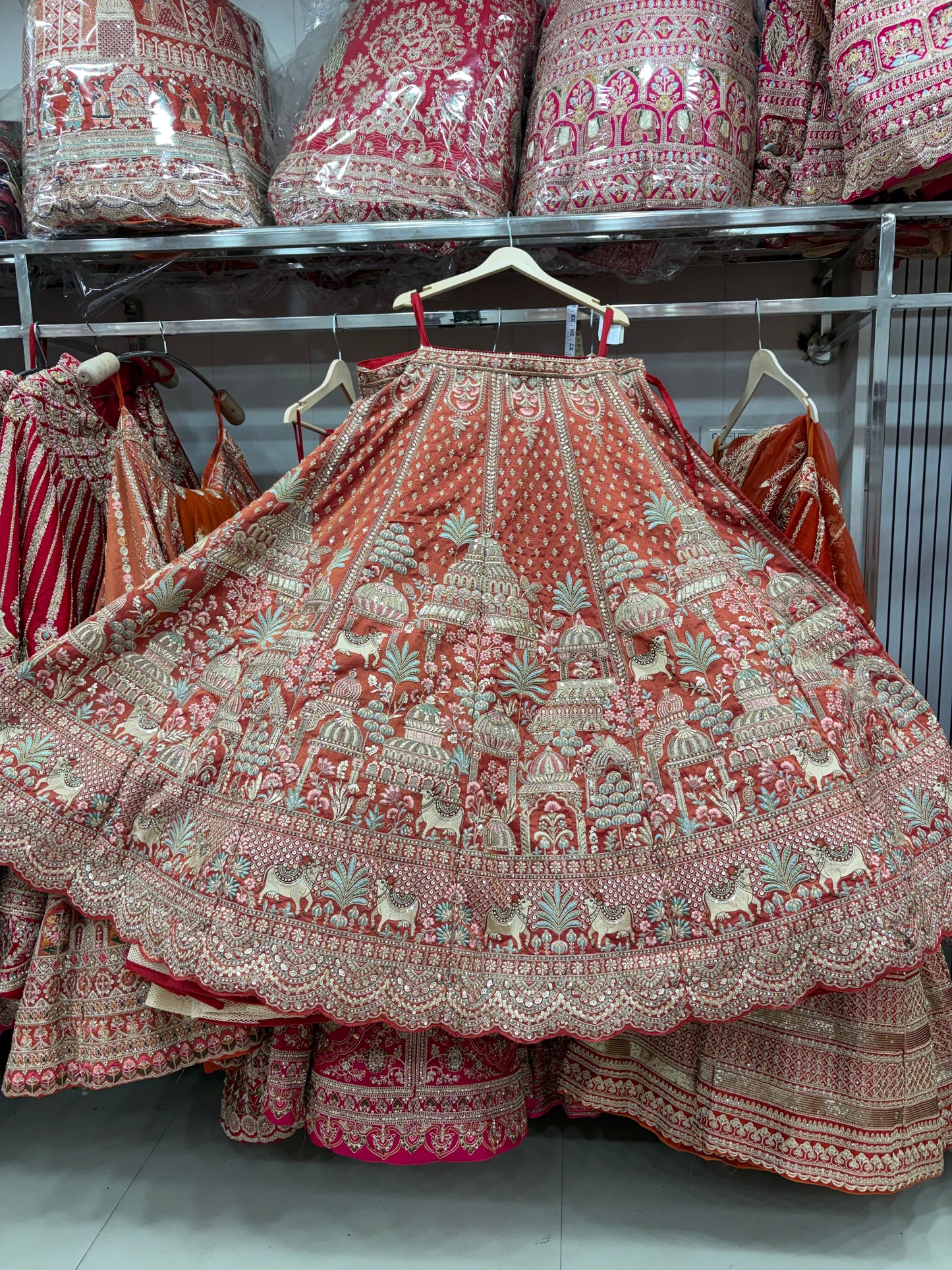 Rust Orange peach Bridal Lehenga
