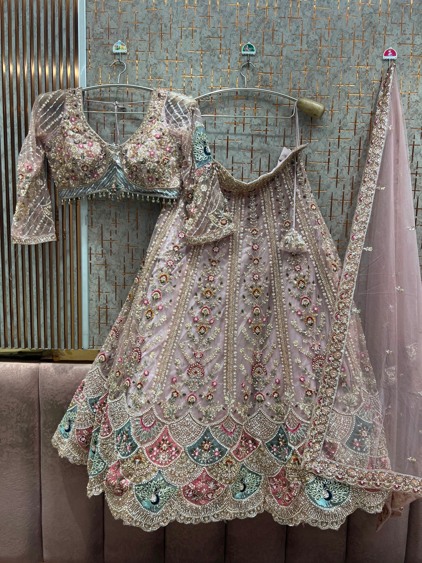 Peach Crop top Lehenga