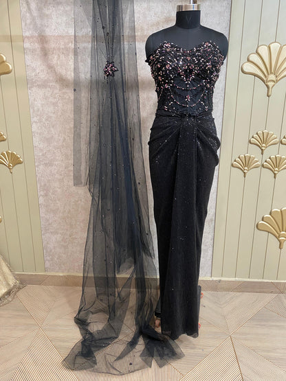 Black Designer Ready To Wear Drape Saree