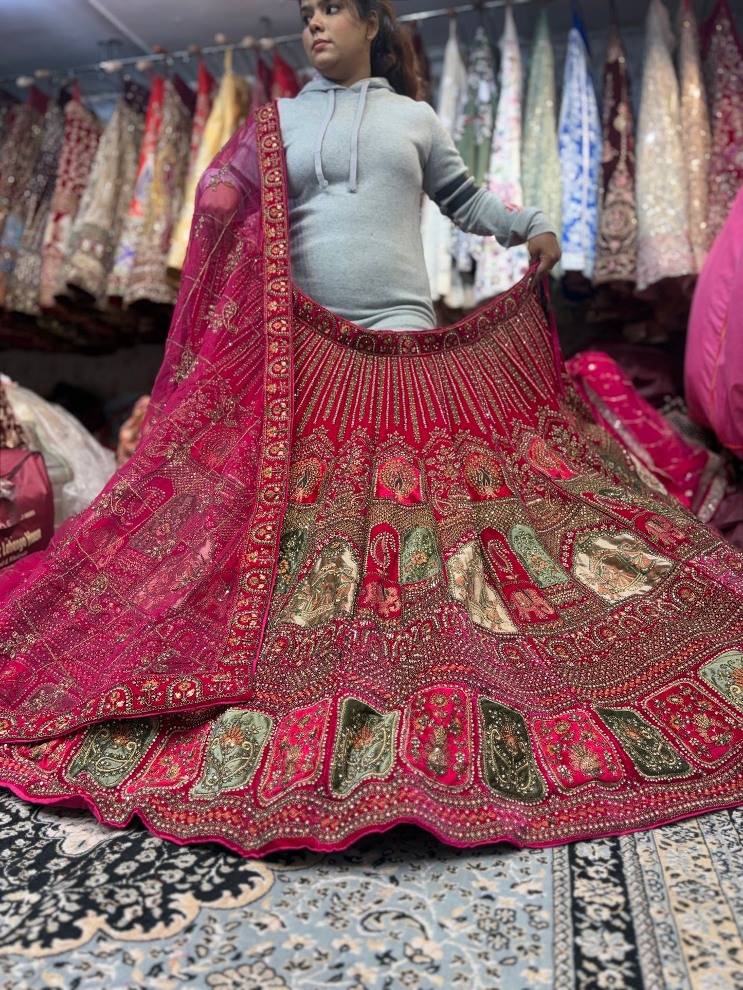 Khoobsurat Hot pink peacock Bridal Lehenga