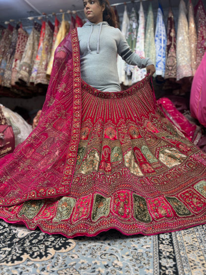 Khoobsurat Hot pink peacock Bridal Lehenga