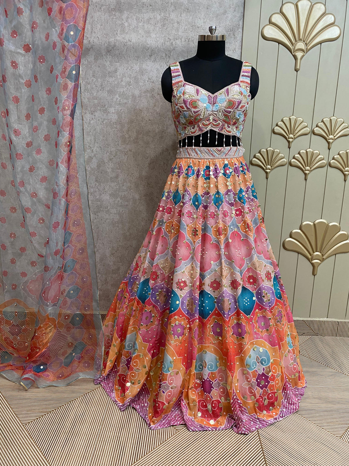 Pink Color PDP crop top lehenga