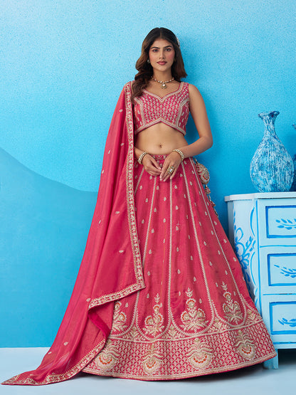 Rani Pink- Tissue Beads & Sequins Embroidered Lehenga 6308