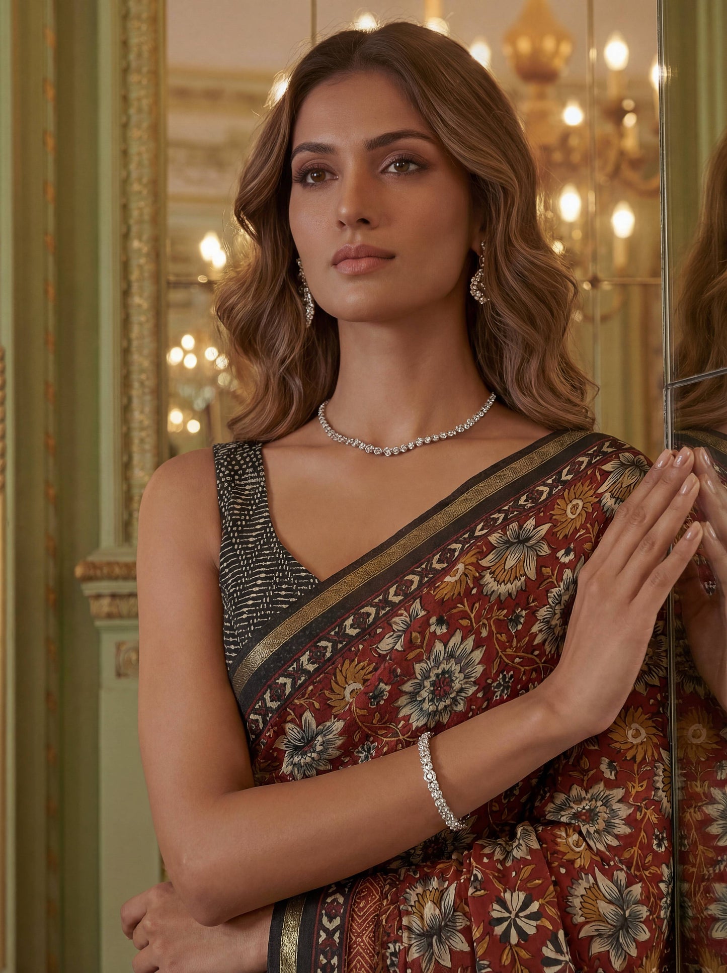 Rust Red Poly Viscose Fabric Saree 6178-01 - Shopping World