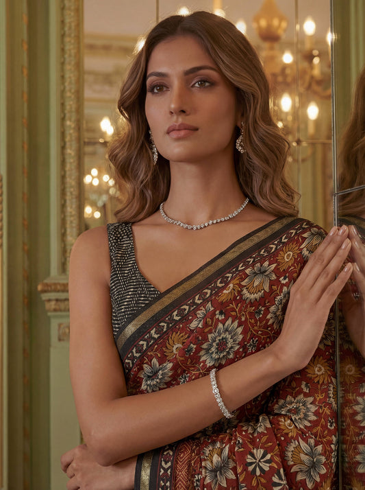 Rust Red Poly Viscose Fabric Saree 6178-01 - Shopping World