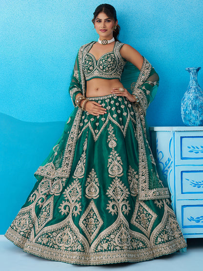 Green- Silk Beads & Sequins Embroidered Lehenga 6227