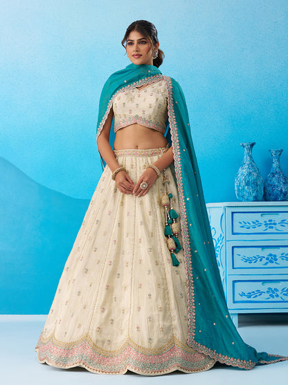 Cream Rama green- Tissue Sequins Embroidered Lehenga 6137