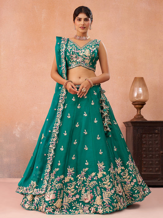 Rama Green- Tissue Sequinned with Zari Embroidered Lehenga 6300