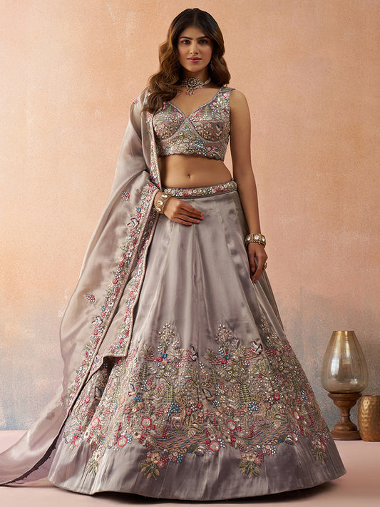 Lavender- Tissue Sequinned with Zarkan Embroidered Lehenga 6298