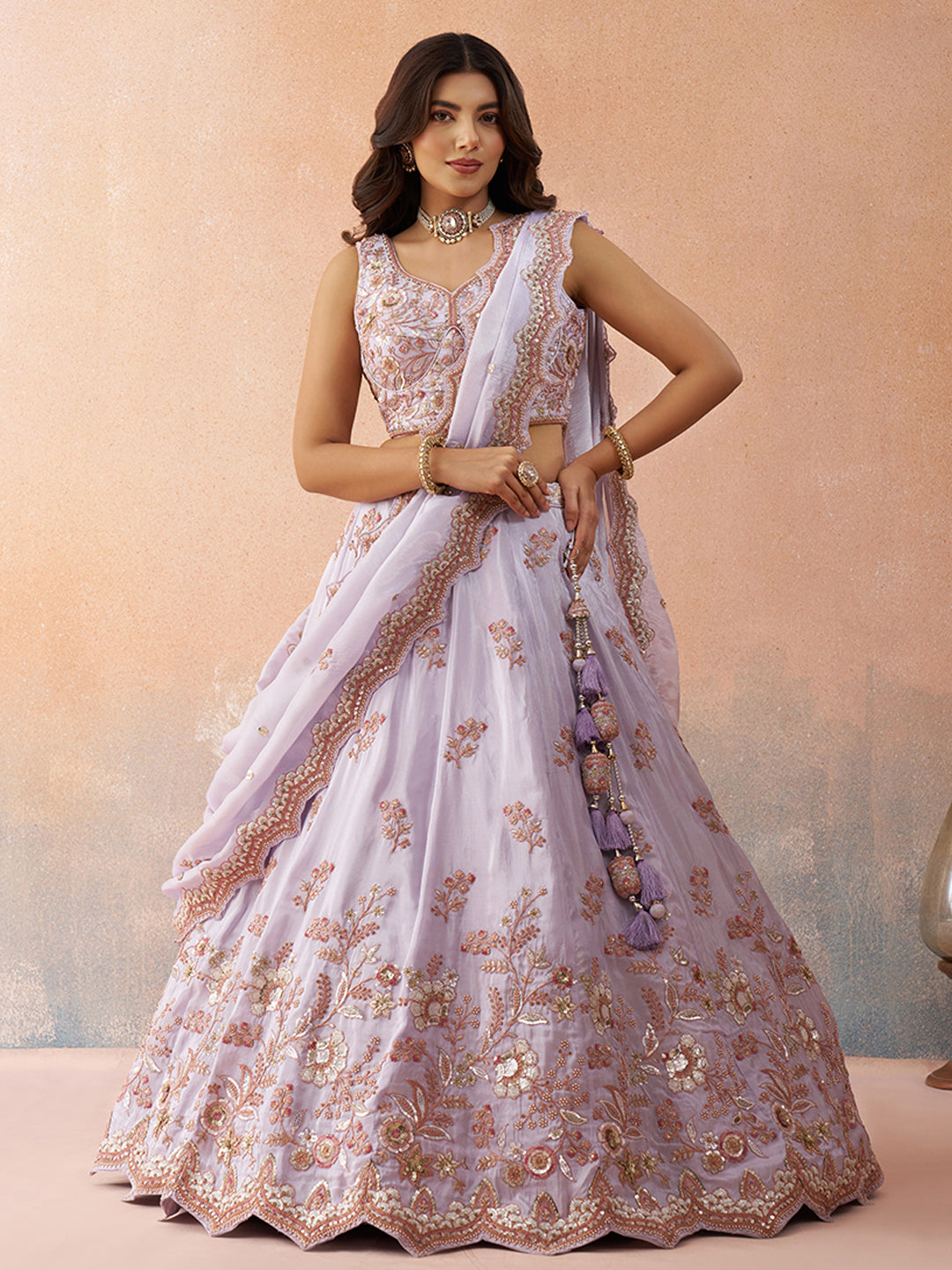 Lavender- Tissue Sequins Embroidered Lehenga 6109