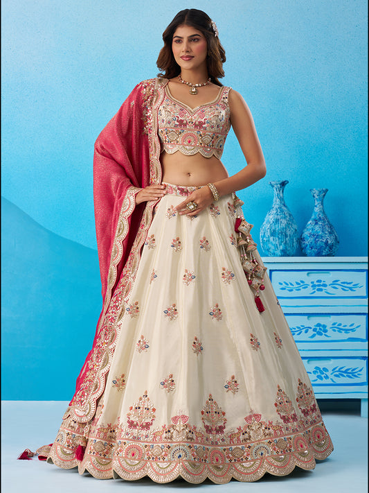 Cream- Tissue Sequins Embroidered Lehenga 6225