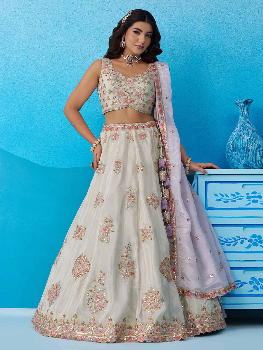 Limegreen- Tissue Sequinned & Zari Embroidered Lehenga 6132